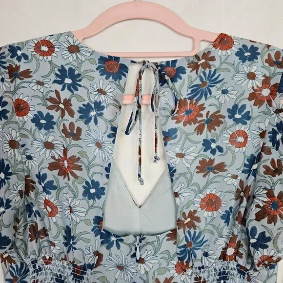 MADEWELL Open Back Dress size 0 XS WILDFLOWER GARDEN BLUE FLORAL Spring Summer - Picture 11 of 12